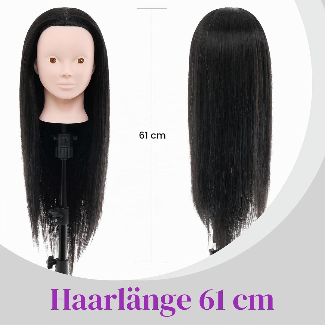 Frisierkopf 24 Zoll 50% Echthaar Übungskopf Puppenkopf zum Frisieren Trainingsköpfe für Friseure Aus