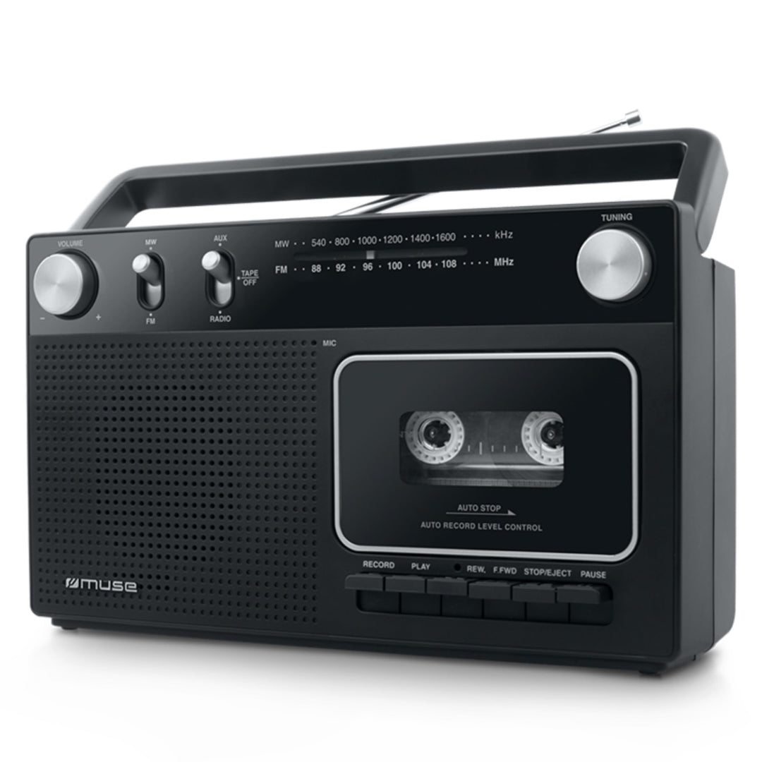 Muse M-152 RC Retro Kassettenrekorder mit Aufnahme-Funktion, Batteriebetrieb möglich (UKW und MW-Tun