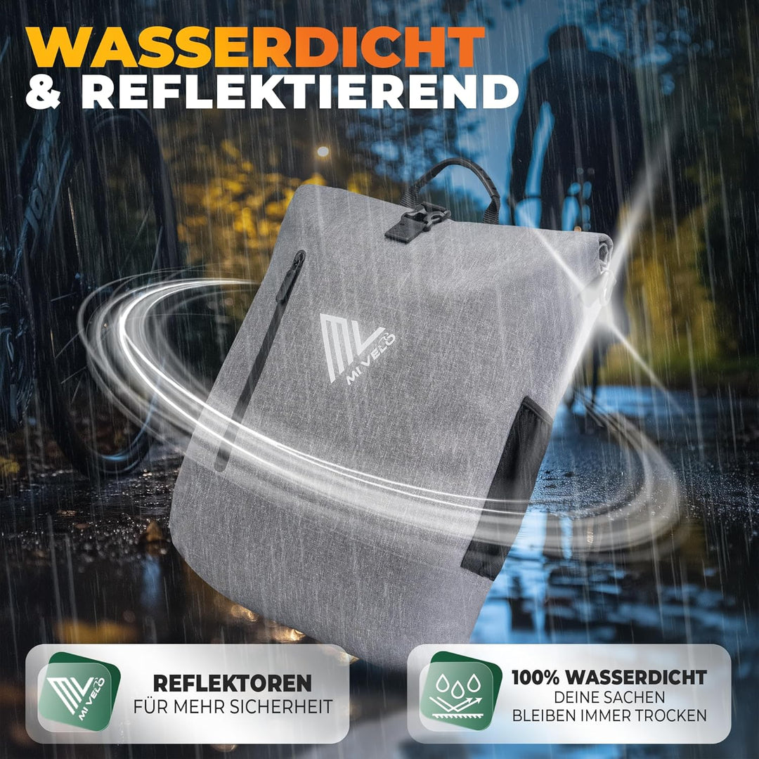 MIVELO - 3 in 1 Fahrradtasche - Rucksack - Schultertasche wasserdicht 100% PVC frei, mit Laptopfach