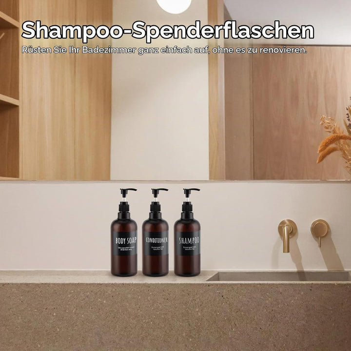 Segbeauty 500ml Shampooflasche Nachfüllbar, 3pcs 16.9oz Shampoospender mit Etikett, Leere Pumpflasch
