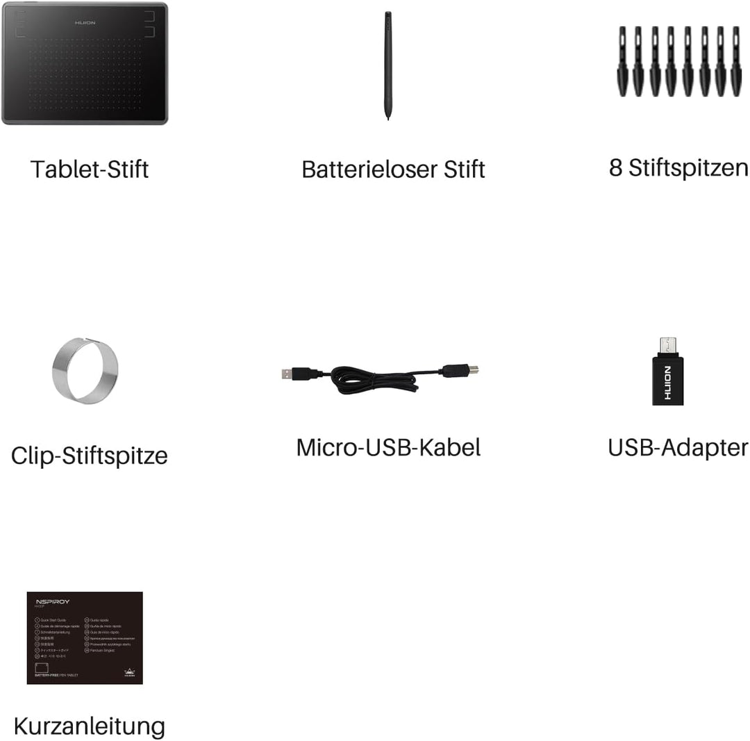 HUION Inspiroy H430P Zeichentablett mit 4,8 x 3 Zoll Arbeitsbereich Grafiktablett, Batterielosem Sti