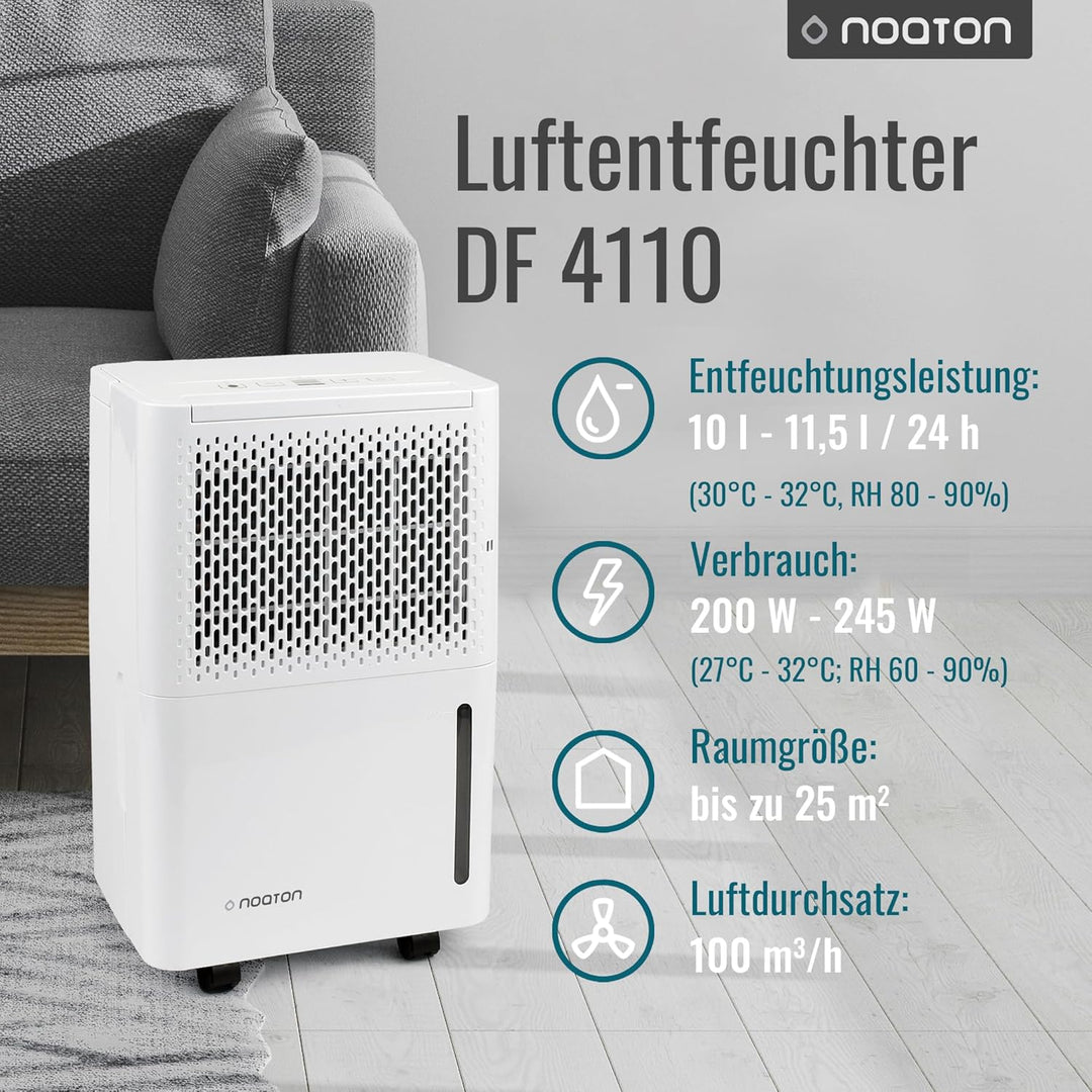 Noaton® DF 4110 Luftentfeuchter 11,5L/24h, Elektrischer Entfeuchter mit Ablaufschlauch, Automatische