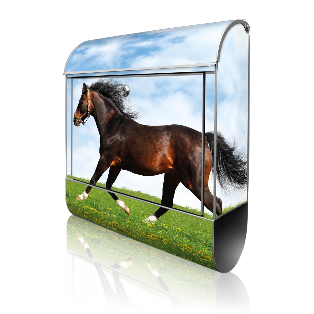 banjado® Design Briefkasten mit Motiv Pferd 39x47x14cm &amp; 2 Schlüssel - Briefkasten Stahl Silber mit