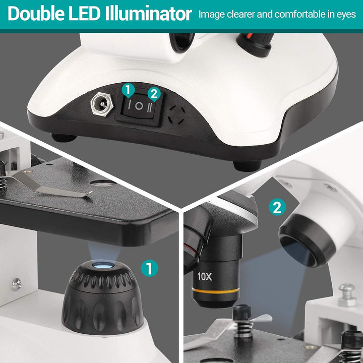 Mikroskop für Kinder mit Objektträger Set, Dual-LED-Beleuchtung,Professionelle Microscope für Schull