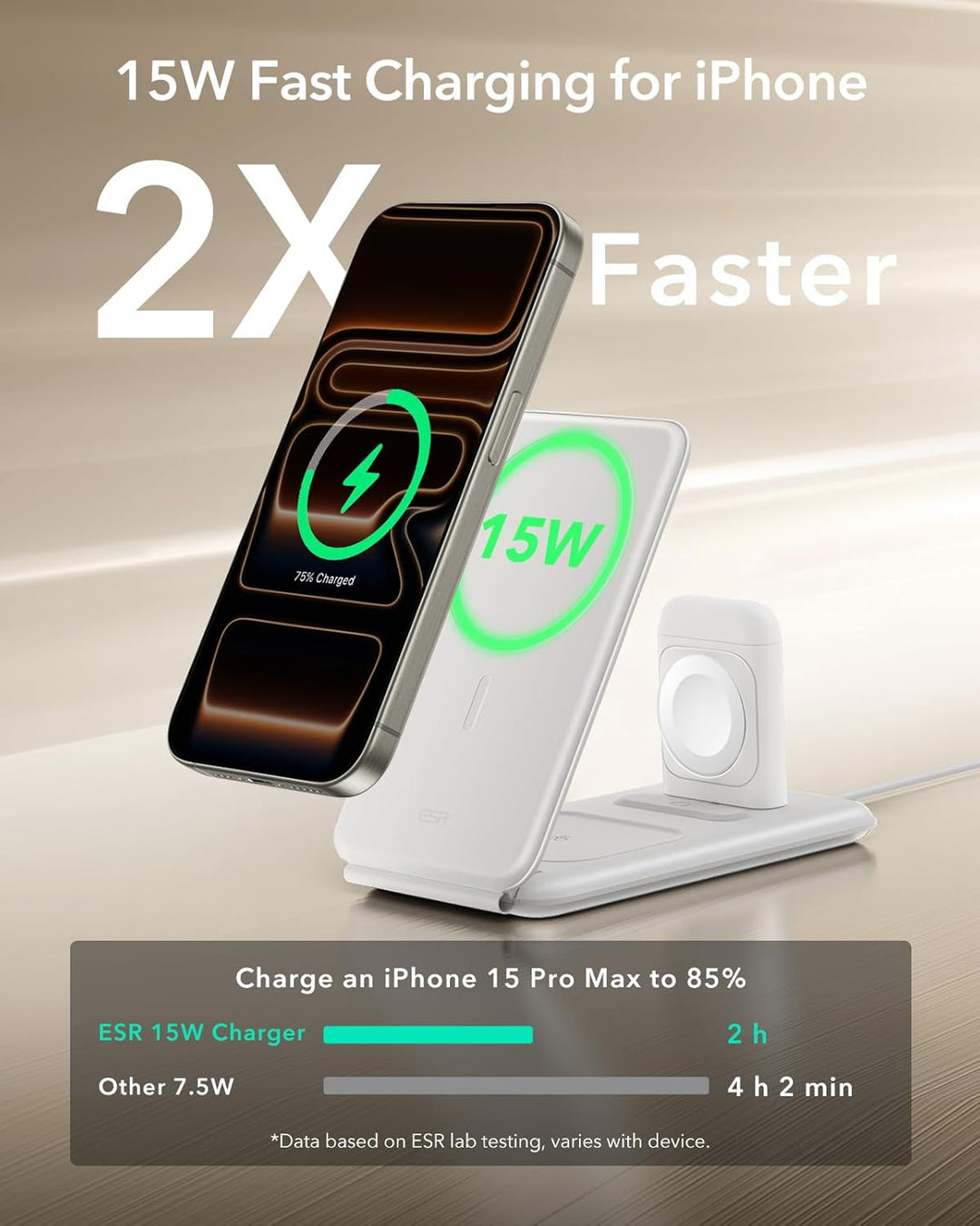 ESR 3 in 1 Ladestation Apple Watch und iPhone, 15W Zertifiziert MagSafe Ladestation mit Apple Watch-
