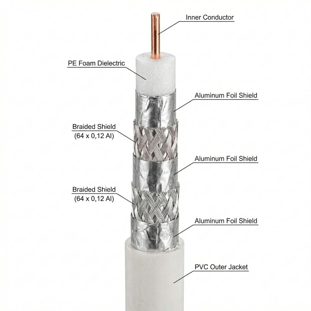PremiumX Profi PRO 100m 135dB Sat Koaxial Kabel 5-Fach geschirmt Reines Kupfer CU Koax Antennenkabel