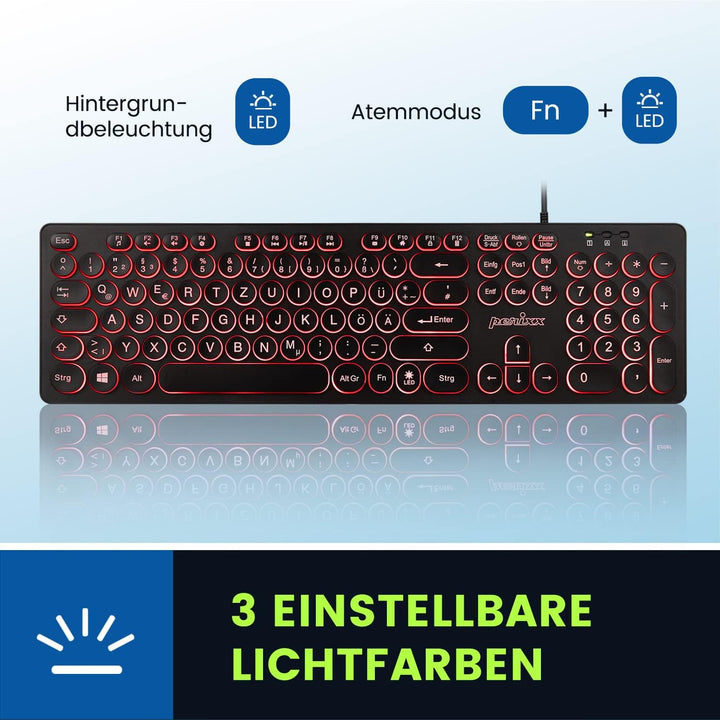 Perixx PERIBOARD-317R Kabelgebundene USB-Tastatur mit Hintergrundbeleuchtung – Grossbuchstaben – dre