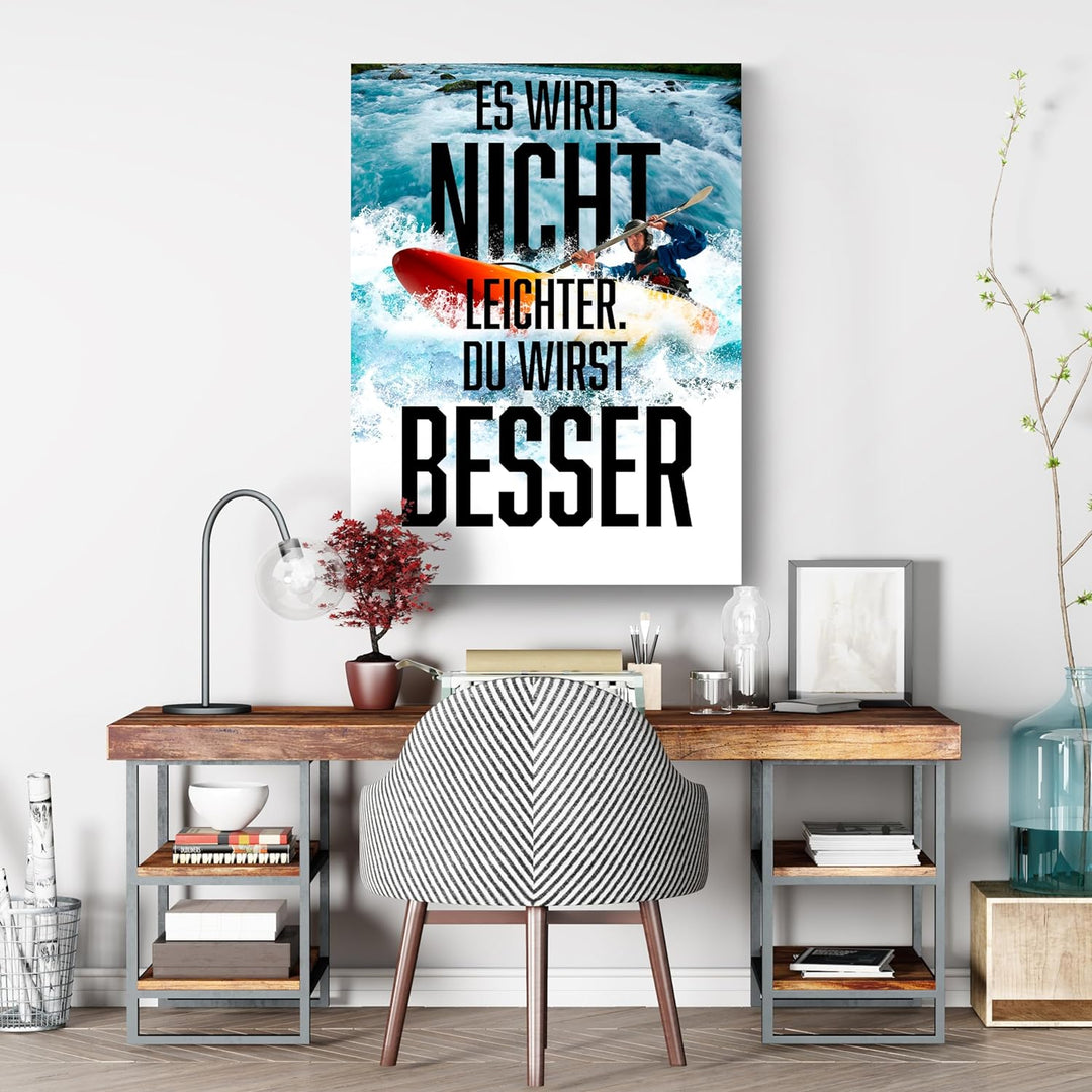 wandmotiv24 Leinwandbild Motivation, 80x60cm, Hochformat, Du wirst Besser, Deko, Bilder auf Leinwand