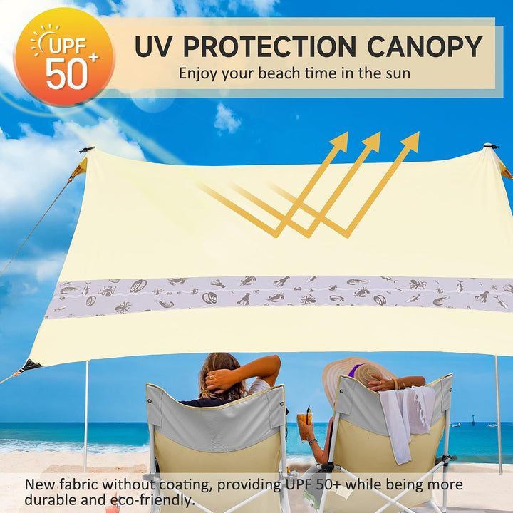 VILLEY Sonnenzelt 2m x 2,4m Khaki, UPF50+ UV Schutz Spandex Strandzelt für 3 Personen, Sonnenschirm