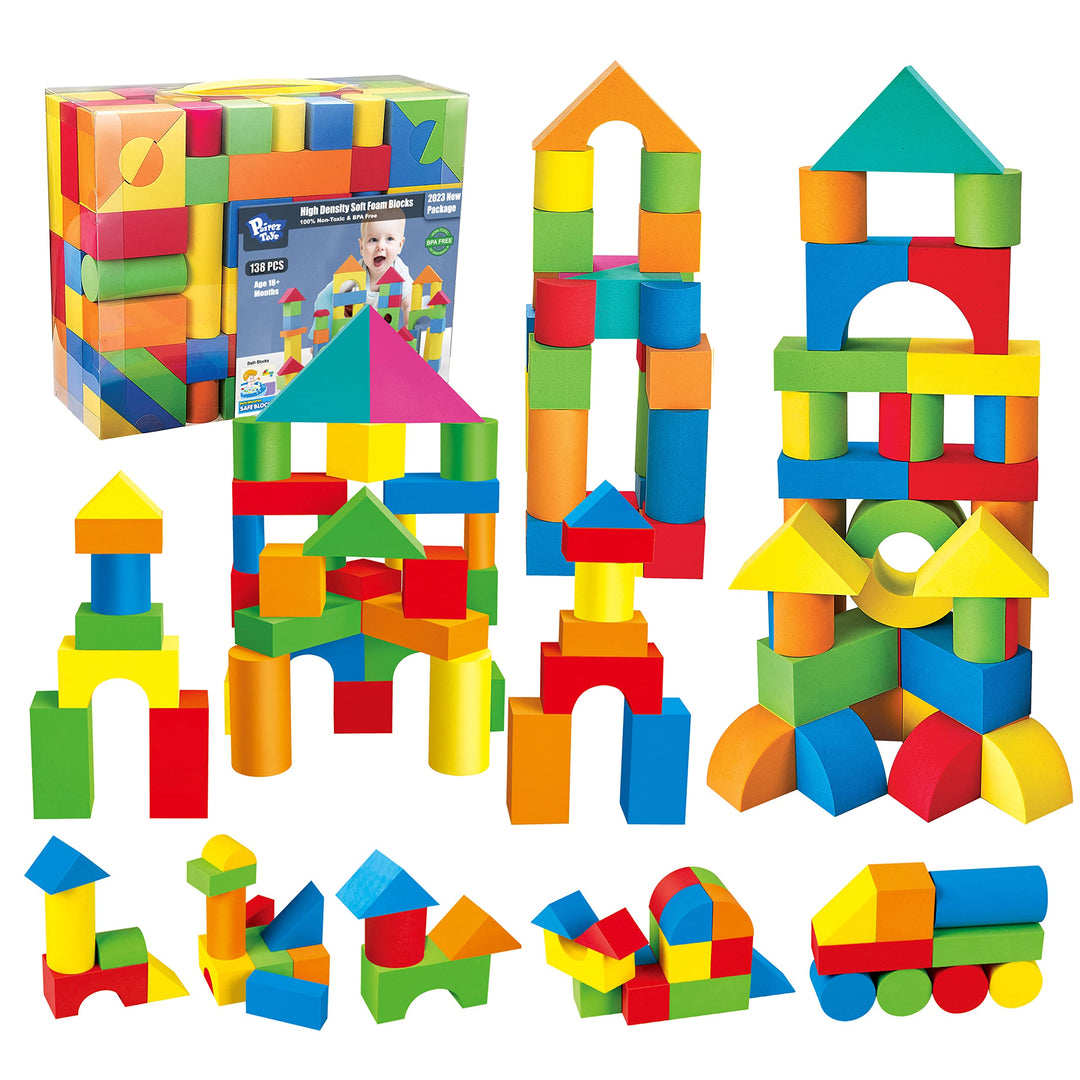 Pairez Toys Bausteine Schaumstoff, 138 Stück weiches Stapelbauklötze-Spielzeugset, frühes Lern-Konst