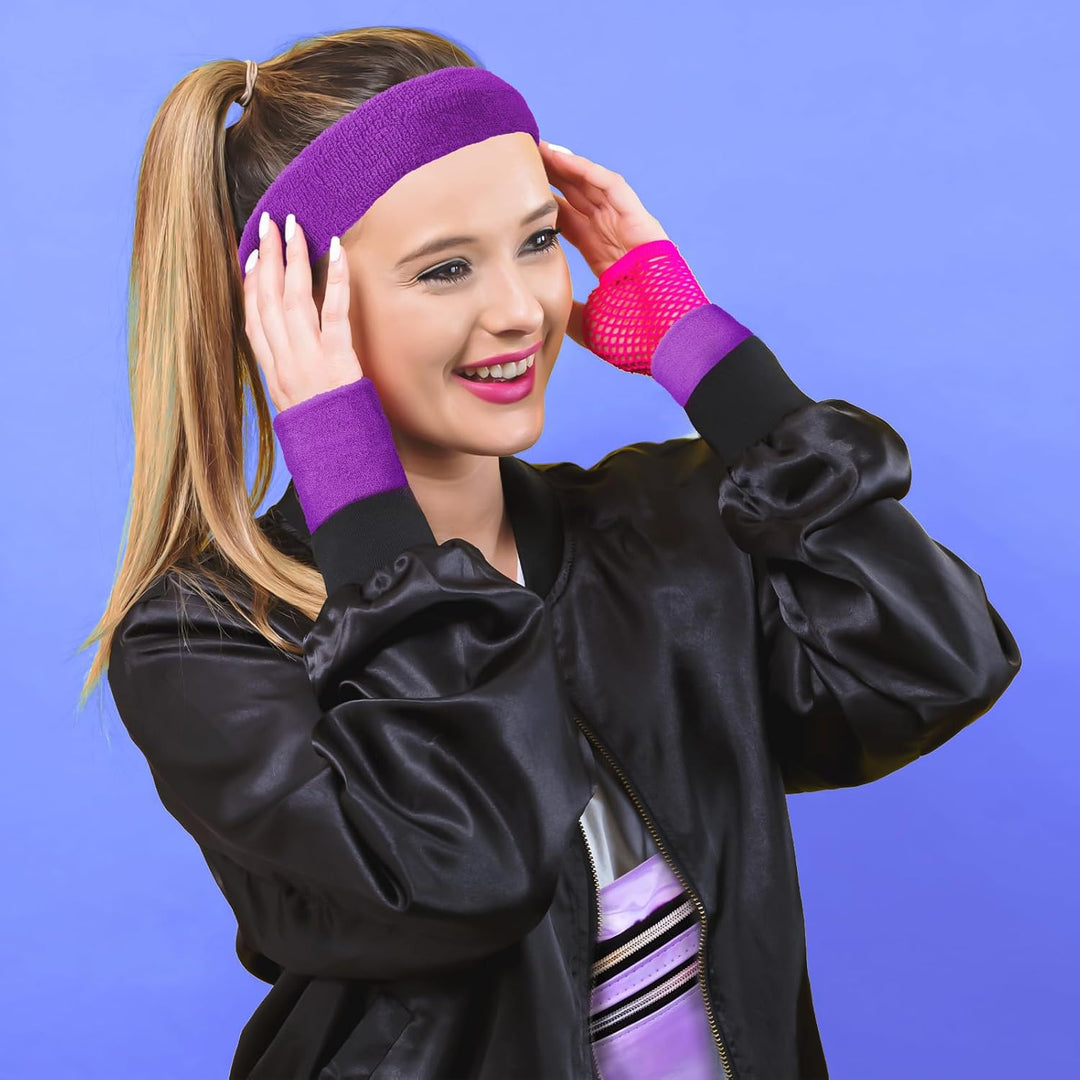 80er Jahre Outfit Damen, 90er Jahre Kostüm Kleidung Accessoires mit Bauchtasche, Stirnband, Beinwärm