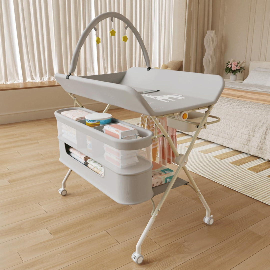 OHMG klappbare Wickelkommode Wickeltisch, Baby Wickelkombi, mit Wickelauflage Sicherheitsgurt und Ab