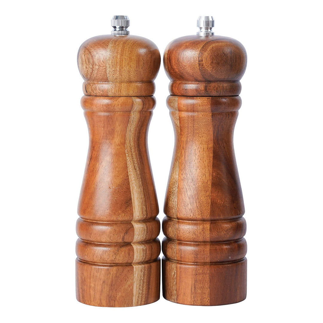 DeroTeno Pfeffermühle und Salzmühle Set, Gewürzmühlen 2er-Set, Salz und Pfeffer Mühle aus Akazienhol