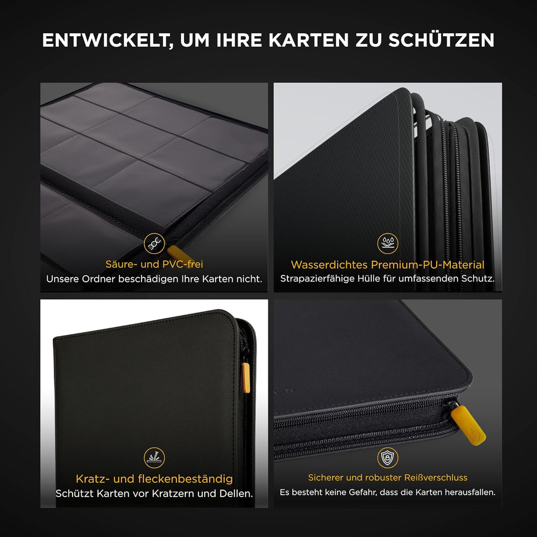 Card Guardian – Premium Sammelkarten Album mit Reissverschluss – 360 Kartenplätze – 9-Pocket TCG Bin