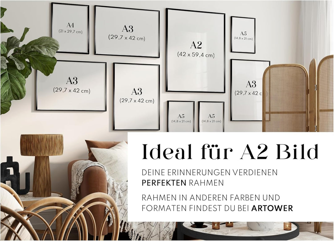 Artower® Bilderrahmen Schwarz Metall Dünner Rahmen für DIN A2 42 x 59,4 cm | Posterrahmen Gross Coll