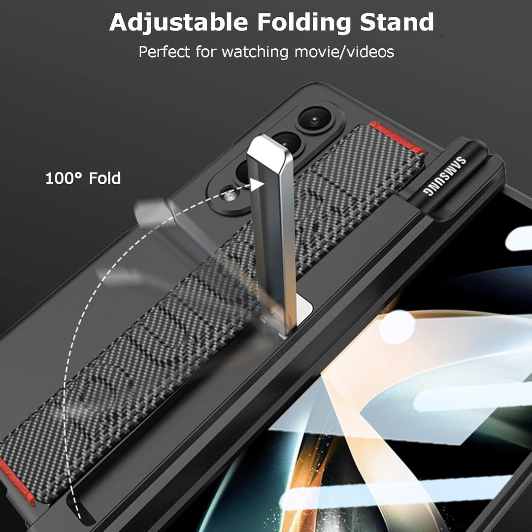 NINKI Magnetic Case für Samsung Galaxy Z Fold 4 hülle mit S Stift Halter Gurt,[Scharnierschutz] [Bil
