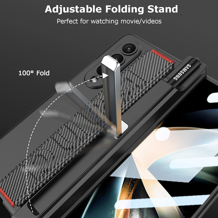 NINKI Magnetic Case für Samsung Galaxy Z Fold 4 hülle mit S Stift Halter Gurt,[Scharnierschutz] [Bil