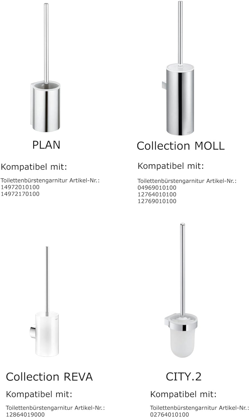 KEUCO Ersatz Toiletten-Bürstenkopf, austauschbar, im 3er Set lose, 12,7x6,9cm, weiss, Original Herst