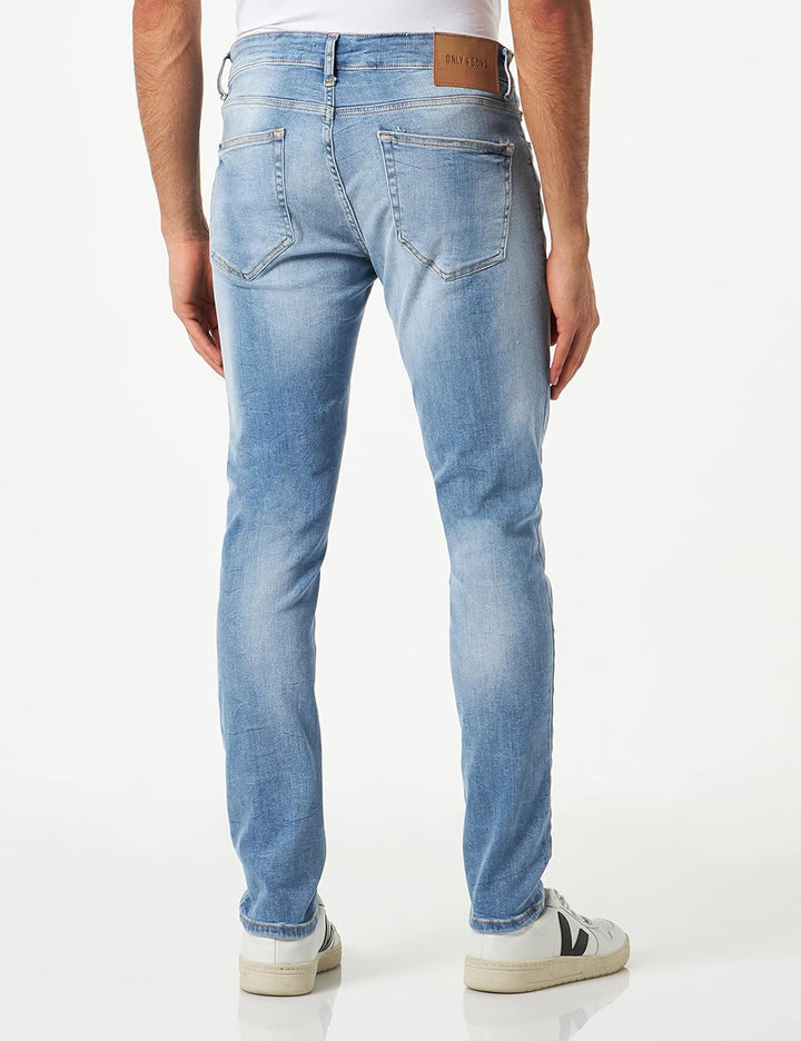Herren O&S Skinny Fit Jeans Basic Hose Denim Pants ONSWARP Stretch Tapered Trousers 30W / 34L Light