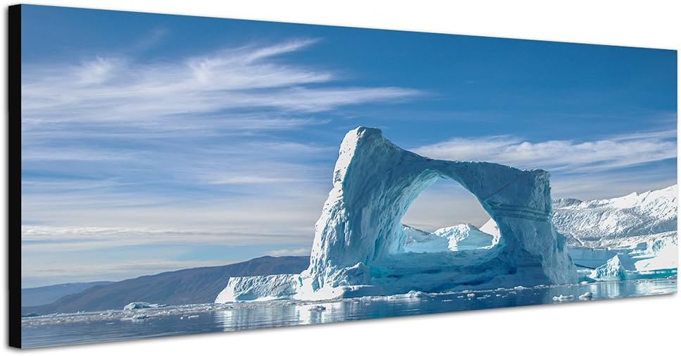 Paul Sinus Art Panoramabild auf Leinwand und Keilrahmen 150x50cm Grönland Eisberge Schnee Meer