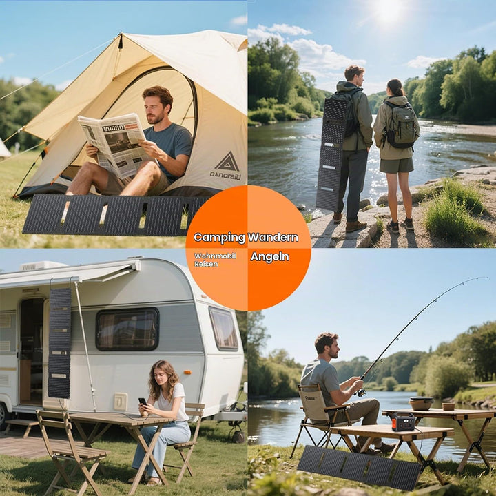 FlexSolar Solarpanel 40W, Solarladegerät verbesserte PD2.0 USB-C, QC3.0 USB-A und DC-Solarpanel IP67