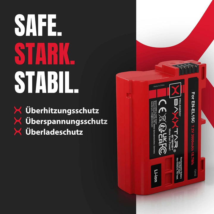Baxxtar EN-EL15c 2600mAh Kamera Akku (EN-EL15c EN-EL15b EN-EL15) kompatibel mit Nikon Z5 Z6 II Z7 II
