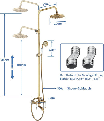 Suguword Messing Duscharmatur Duschset Duschsystem Regenduschset mit Kopfbrause Handbrause Duschkopf