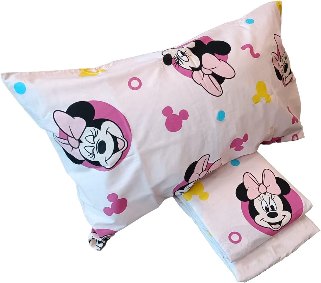 Minnie Maus, Bettlaken für Einzelbett, Spannbettlaken, Kissenbezug, Rosa, Disney, 100% Baumwolle, of