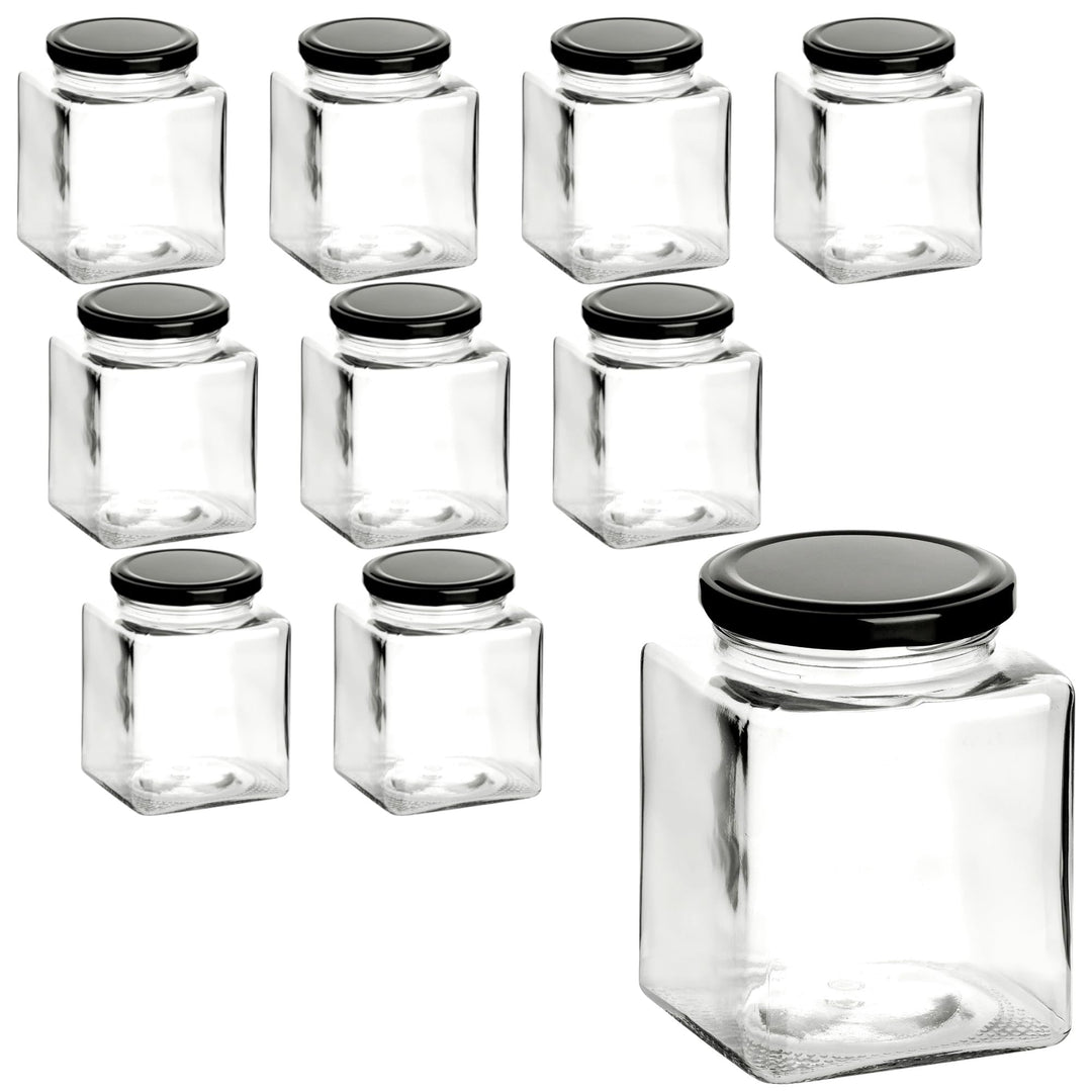 gouveo 10er Set Vorratsgläser 500 ml eckig mit Schraubdeckel schwarz - Leere Schraubgläser zum Befül
