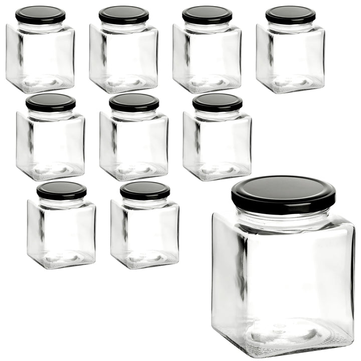 gouveo 10er Set Vorratsgläser 500 ml eckig mit Schraubdeckel schwarz - Leere Schraubgläser zum Befül