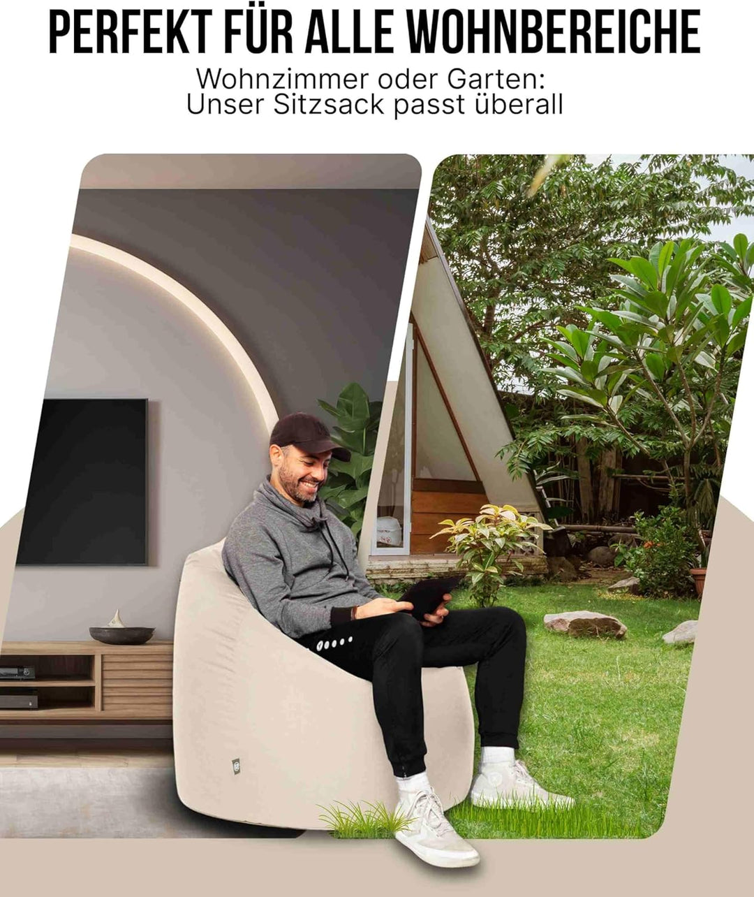 PATCH HOME Sitzsack Tropfenform – In & Outdoor Sessel, Nachfüllbar, Styroporfüllung, robust & pflege