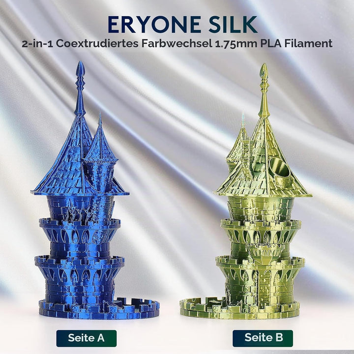 ERYONE Dual Seiden PLA Filament 1.75mm,Co-Extrucsion PLA Seiden Filament für 3D Drucker +/- 0,03 mm,