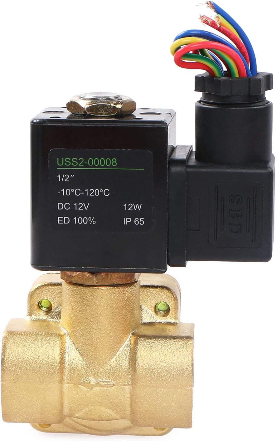 U.S. Solid 1/2" G 12 V DC Messing Magnetventil 0,1-16 Bar für Wasser Luft Gas Öl, NC, VITON, Vertika