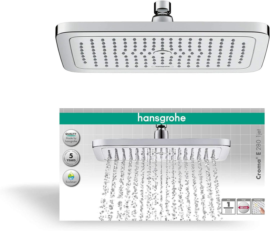 hansgrohe Croma E - wassersparende Kopfbrause 9 l/min (EcoSmart), eckige Duschbrause (280 x 170 mm),