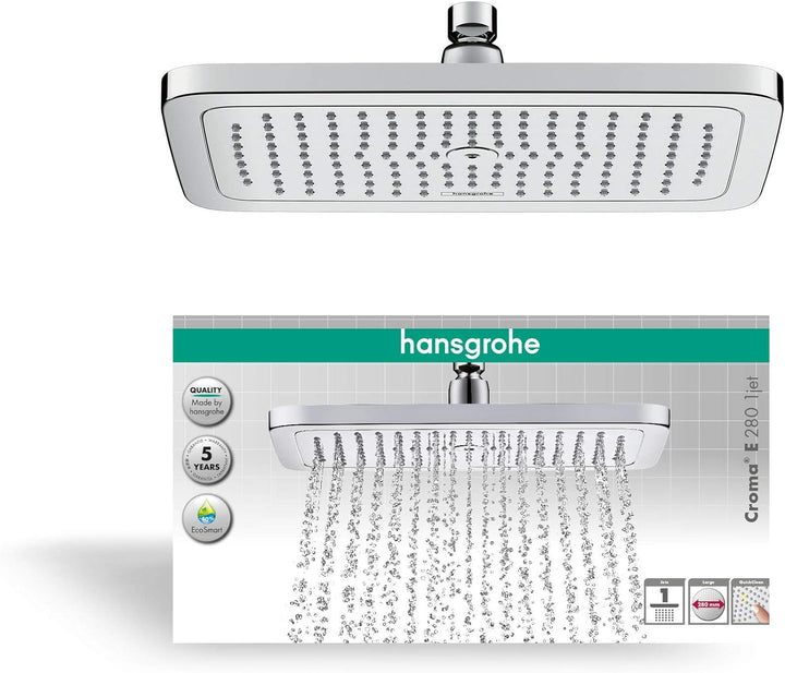 hansgrohe Croma E - wassersparende Kopfbrause 9 l/min (EcoSmart), eckige Duschbrause (280 x 170 mm),