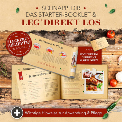 KRUSTENZAUBER Gusseisen Topf [inkl. Fleischgabel] - 26cm Schmortopf backofengeeignet - Idealer Bräte