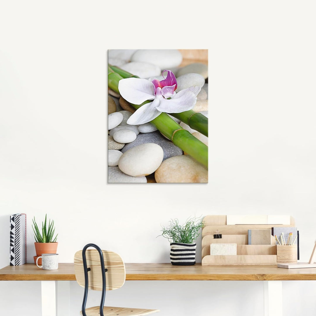 ARTland Glasbilder Wandbild Glas Bild einteilig 60 x 80 cm Wellness Zen Stille Steine Pflanze Bambus