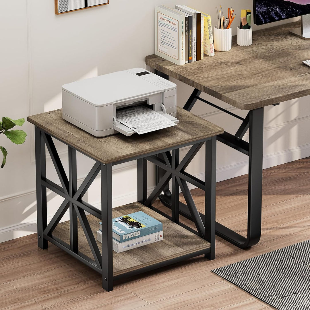 GreenForest Beistelltisch mit 2-stufigem Ablagefach, 50 cm quadratischer Wohnzimmertisch, praktische