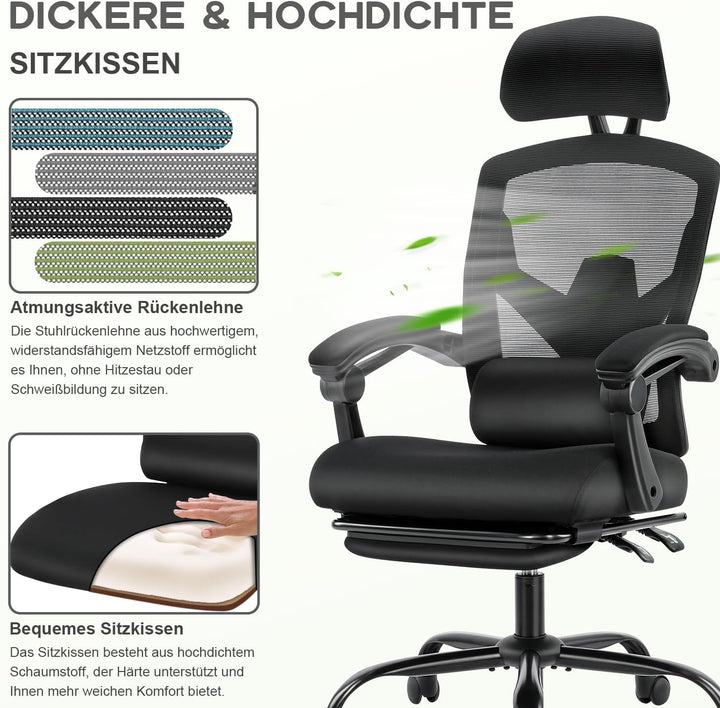 DUMOS Bürostuhl Ergonomisch - Ein Schreibtischstuhl mit Komfortarmlehnen, Ausgestattet mit Einer Beq