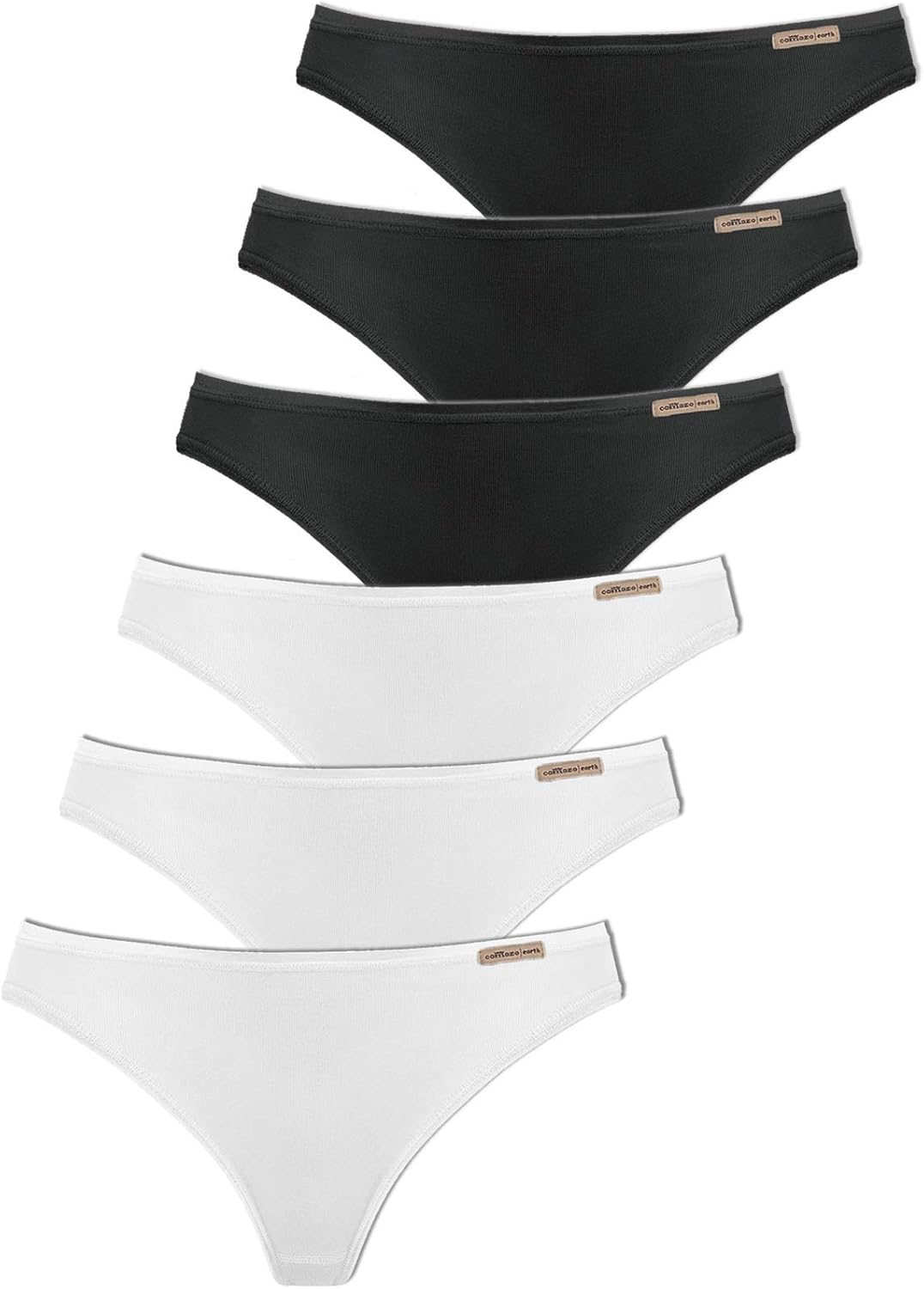 comazo Earth 6er Sparpack Damen String, Gr. 36-44 36 Schwarz-weiss, 36 Schwarz-weiss