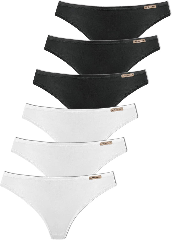 comazo Earth 6er Sparpack Damen String, Gr. 36-44 36 Schwarz-weiss, 36 Schwarz-weiss