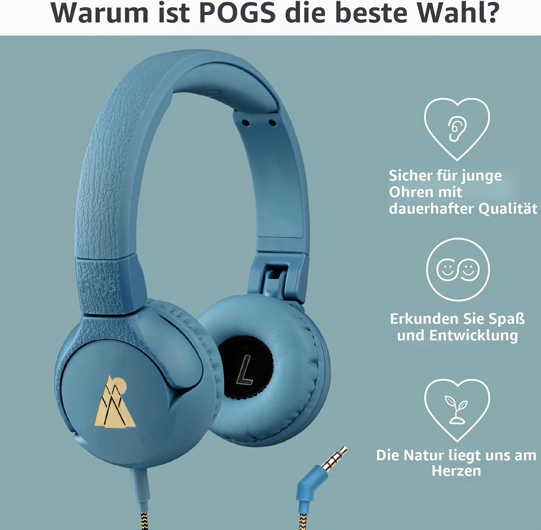 POGS-Kinderkopfhörer mit Kabel | The Elephant 2 | Faltbarer robuster Kinderkopfhörer ab 3 Jahren | L