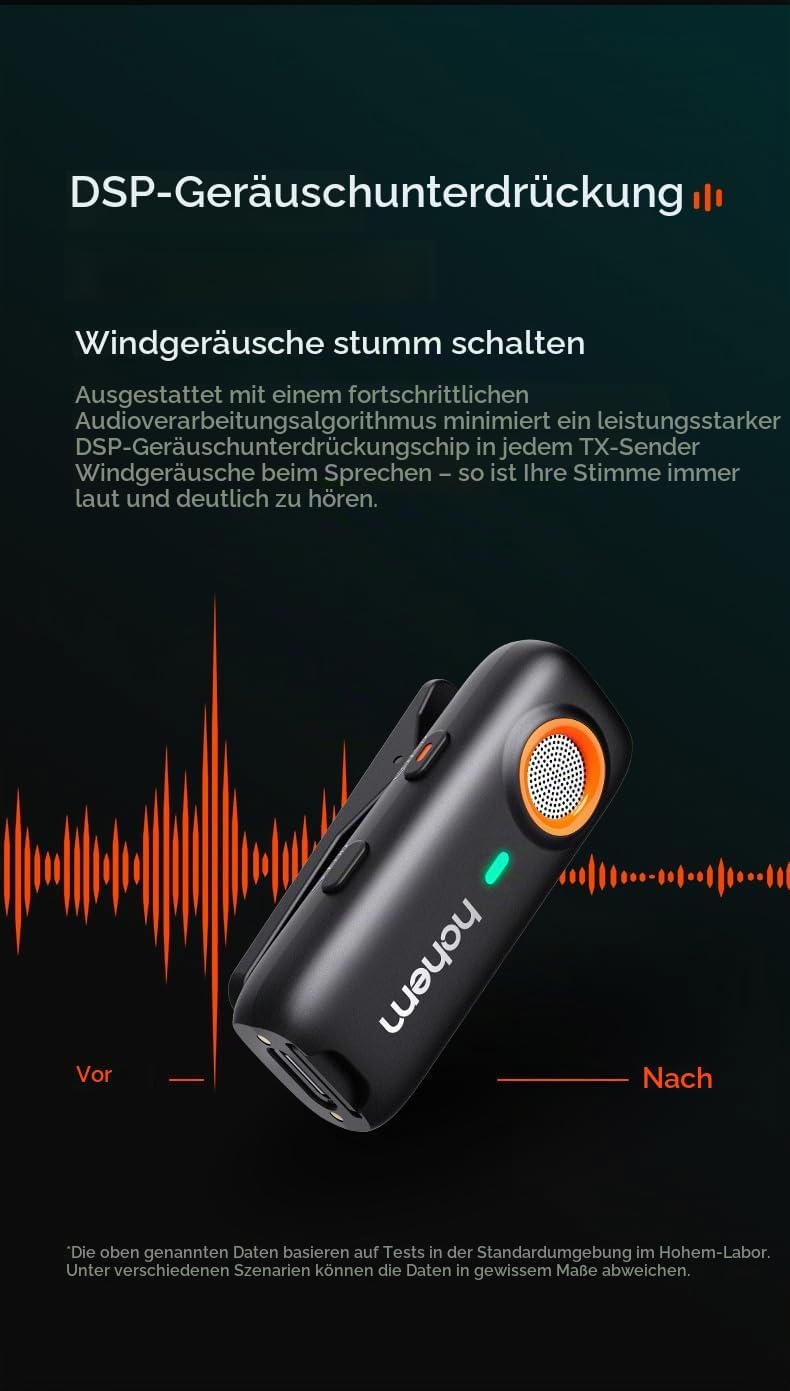 hohem MIC-01 Wireless Lavalier Mikrofon für iPhone iPad, mit Geräuschunterdrückung, MFi-Zertifiziert