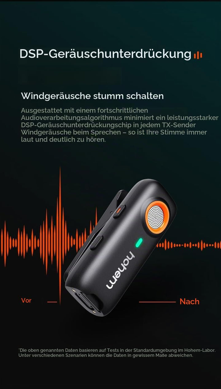 hohem MIC-01 Wireless Lavalier Mikrofon für iPhone iPad, mit Geräuschunterdrückung, MFi-Zertifiziert