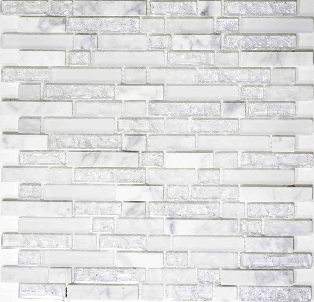 Glasmosaik Verbund Crystal/Stein mix weiss Transluzent Transparent 3D, Mosaikstein Format: 15x23/48/