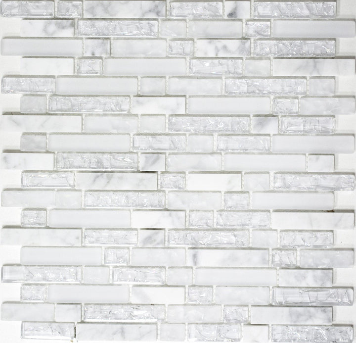 Glasmosaik Verbund Crystal/Stein mix weiss Transluzent Transparent 3D, Mosaikstein Format: 15x23/48/