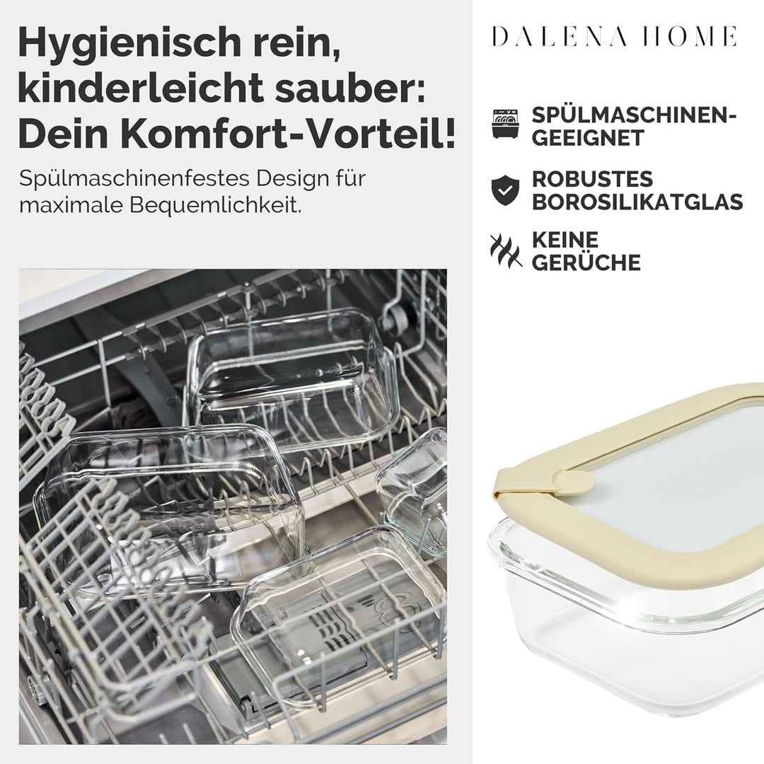 Frischhaltedosen Set 1x370ml, 1x640ml, 1x1020ml, 1x1520ml – Borosilikatglas, Glasbehälter luftdicht