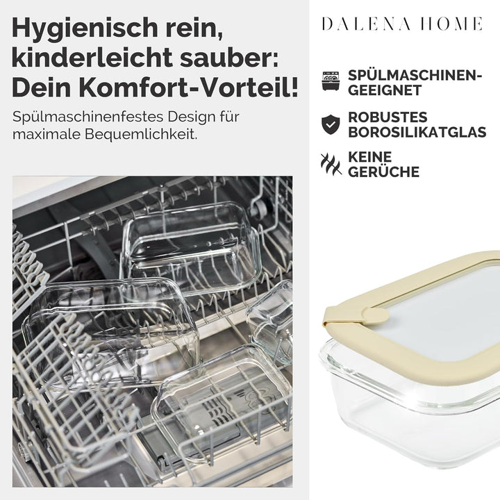 Frischhaltedosen Set 1x370ml, 1x640ml, 1x1020ml, 1x1520ml – Borosilikatglas, Glasbehälter luftdicht