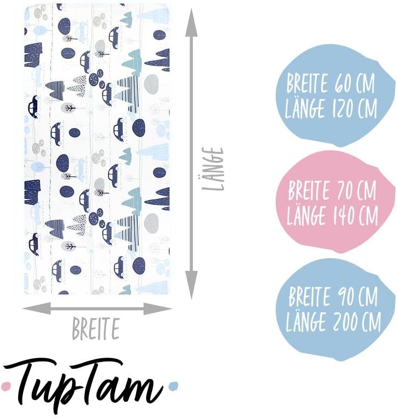 TupTam Baby Spannbettlaken Kinder Spannbetttuch für Babybett Kinderbett 2er Pack, Farbe: Autos Blau,
