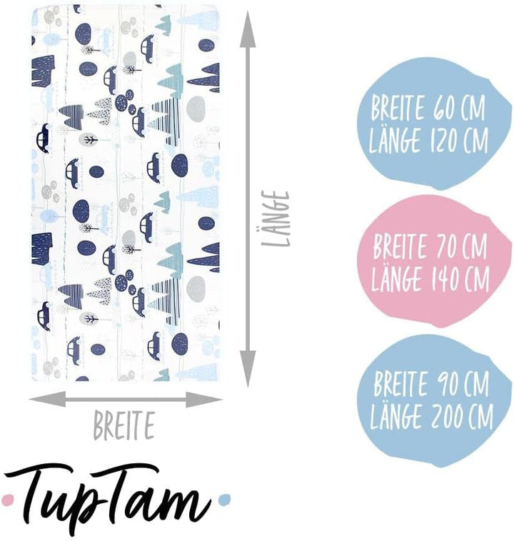TupTam Baby Spannbettlaken Kinder Spannbetttuch für Babybett Kinderbett 2er Pack, Farbe: Autos Blau,